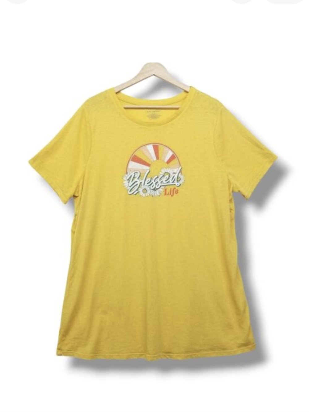 Lane‎ Bryant Graphic Print T-shirt Top 14/16 1X Yellow Burnout Tee Blessed Life